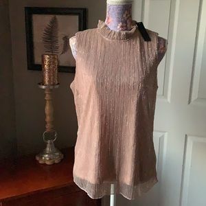 A diva Nude Sparkle Sleeveless Ruffle Neck Top